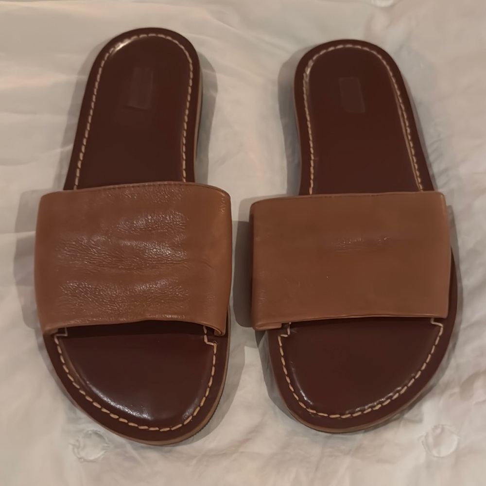Johnston & Murphy Brown Leather Slide Sandals 10M gently used